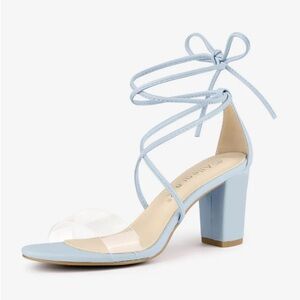 Allegra K Women's Clear Strap Chunky Block Heel Lace Up Sandals Size 7.5 In Blue